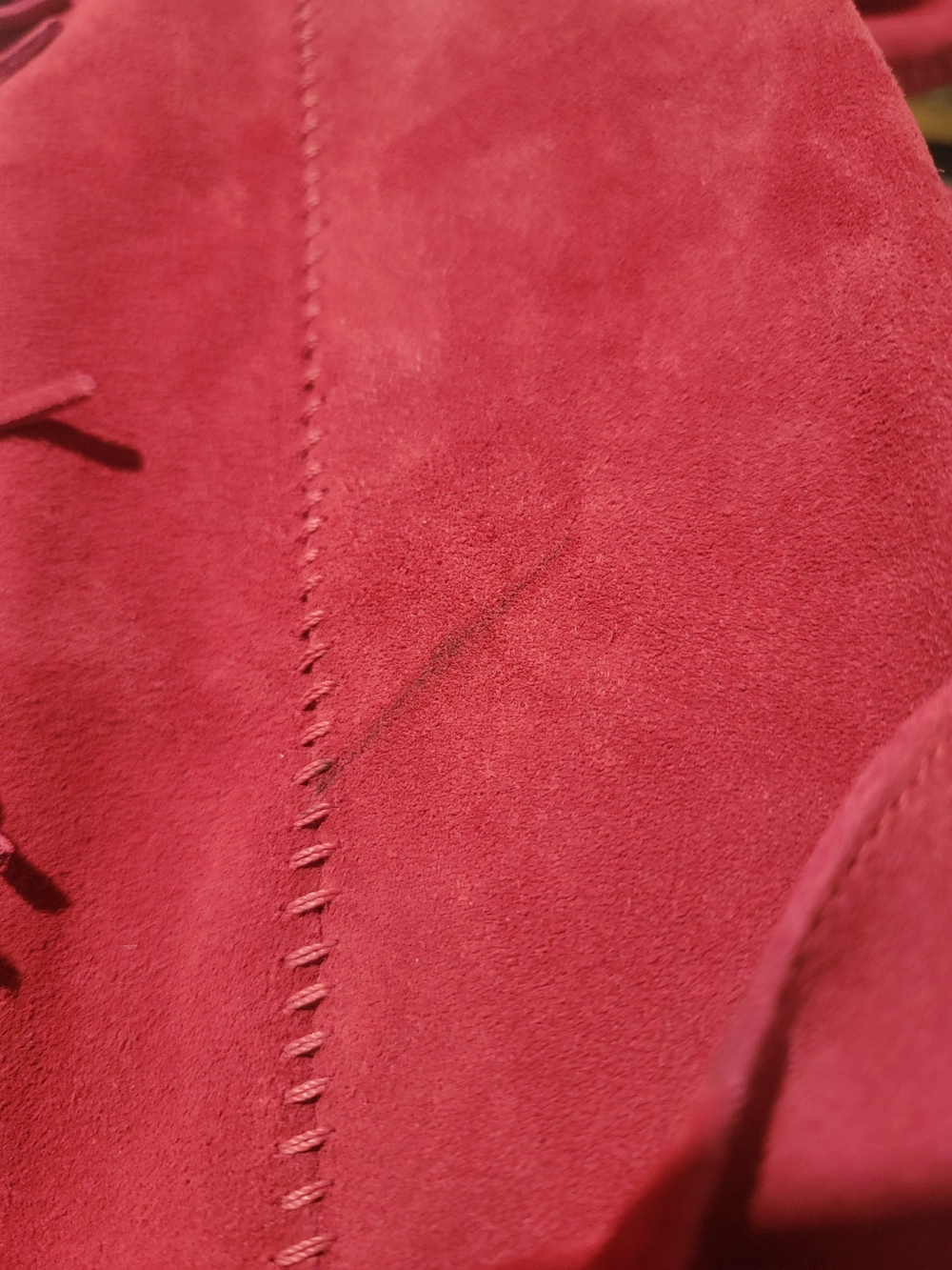 MINNETONKA Red Suede Leather Fringe Knee-High Boots - Picture 8 of 9